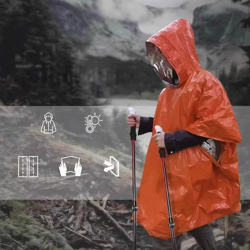 Camping Rain Poncho - معطف واقٍ من المطر بغطاء للرأس،